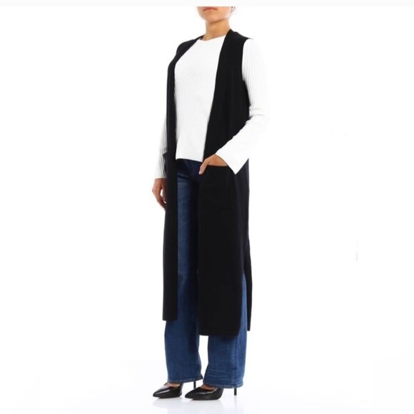 Theory Torina 100% Cashmere Sleeveless Duster Cardigan Vest in Black Women's M - Picture 3 of 10